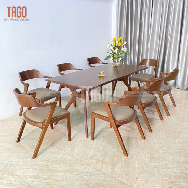 Bàn Saint LS8C18W – 8 ghế dáng vát hiện đại