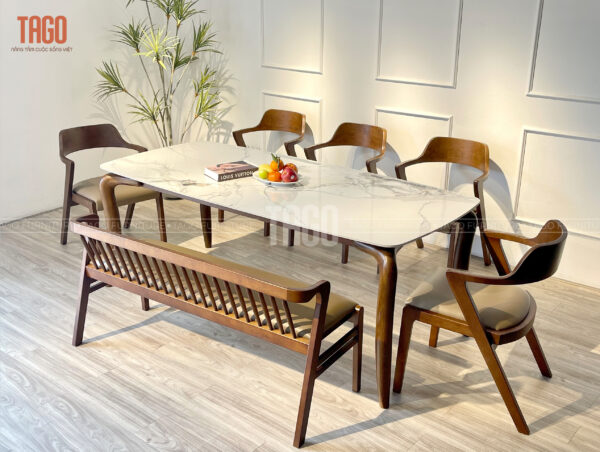 Bàn ăn mặt đá trắng – Saint S18B5G 5 ghế