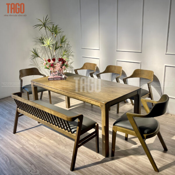 Bàn ăn 1m8 – 5 ghế 1 băng Saint
