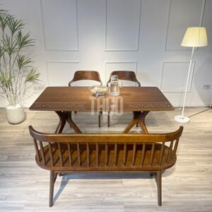 Bộ bàn ăn Saint 1.5m 2 ghế 1 bench walnut