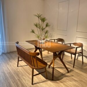 Bộ bàn ăn Óc Chó 2ghe-1bench walnut