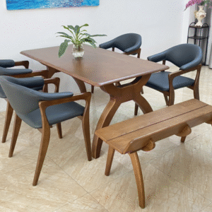 Bộ bàn ăn RUDY- Bàn ROMAN- 4 ghế 1 bench- RR4C1B