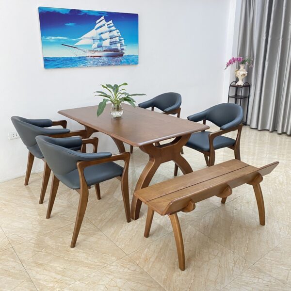 Bộ bàn ăn RUDY- Bàn ROMAN- 4 ghế 1 bench- RR4C1B - Hình ảnh 2