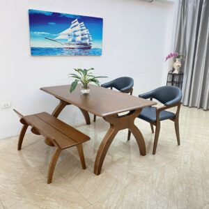 Bộ bàn ăn RUDY- Bàn ROMAN- 2 ghế 1 bench- RR2C1B