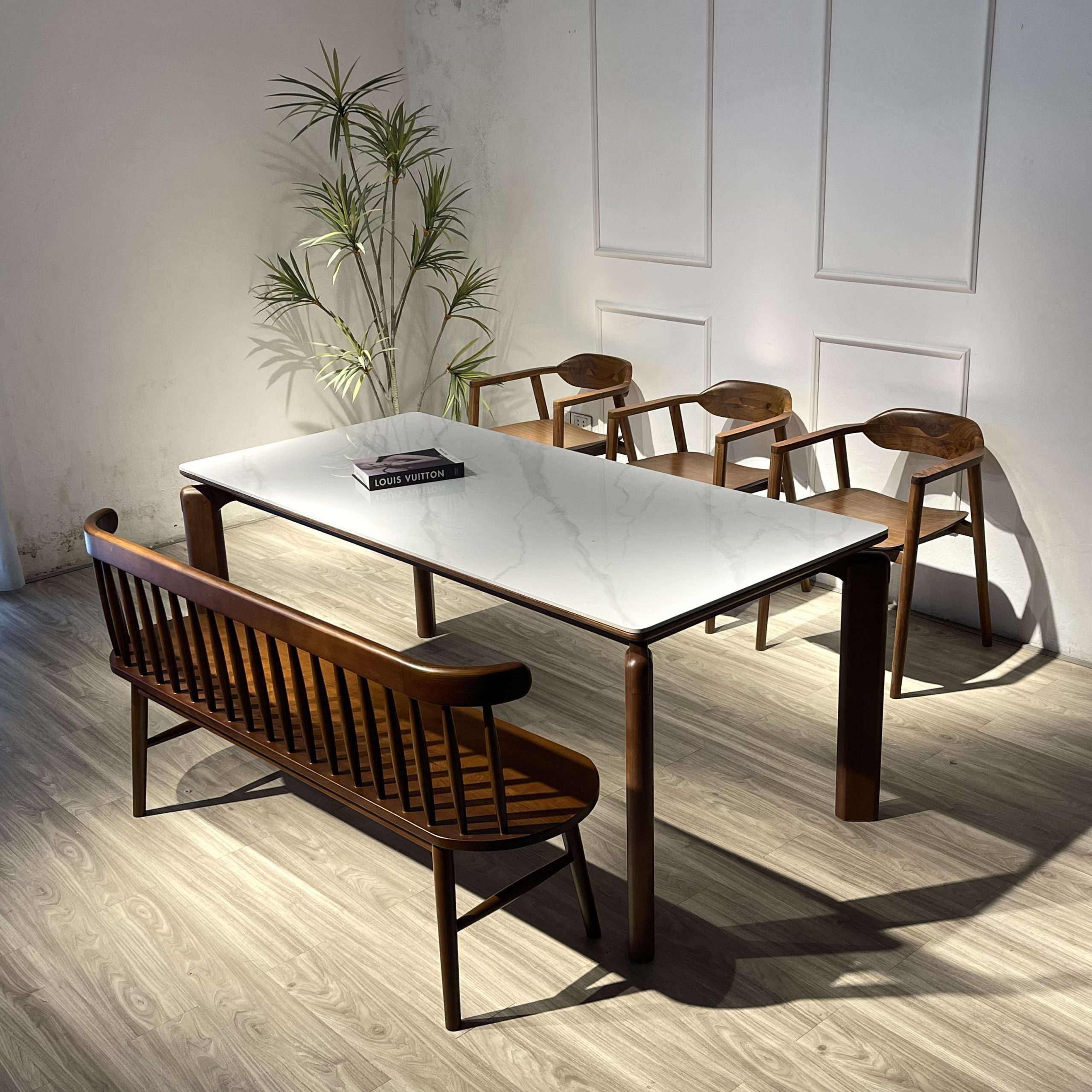 Bộ bàn ăn đá Óc chó 1M79 bench 207- 4OCB1M5 - Hình ảnh 2