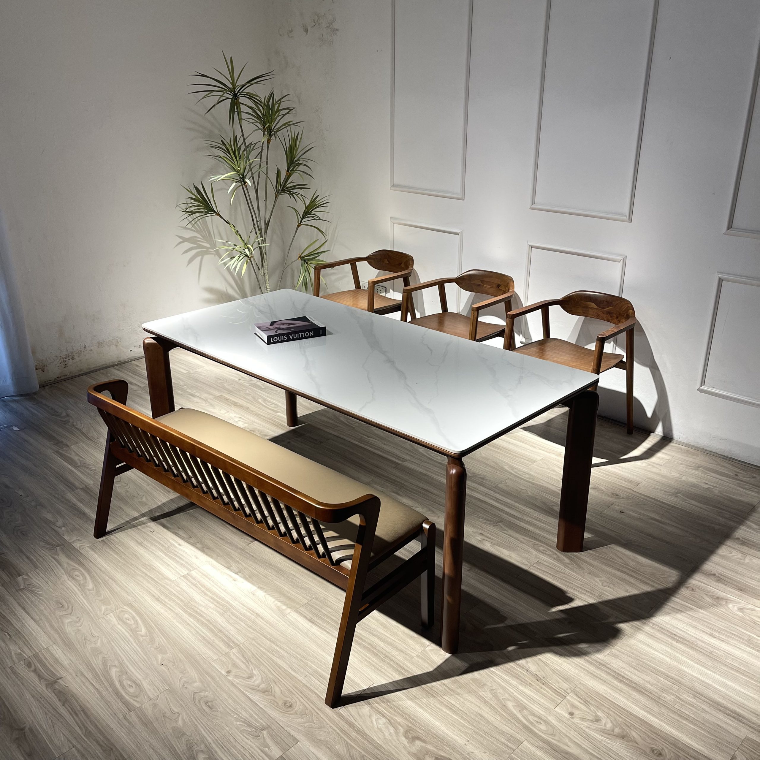 Bộ bàn ăn đá Óc chó 1M79 bench MT- 4OCB138 - Hình ảnh 2
