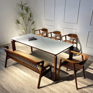 Bộ bàn ăn đá Óc chó 1M79 bench MT- 4OCB138
