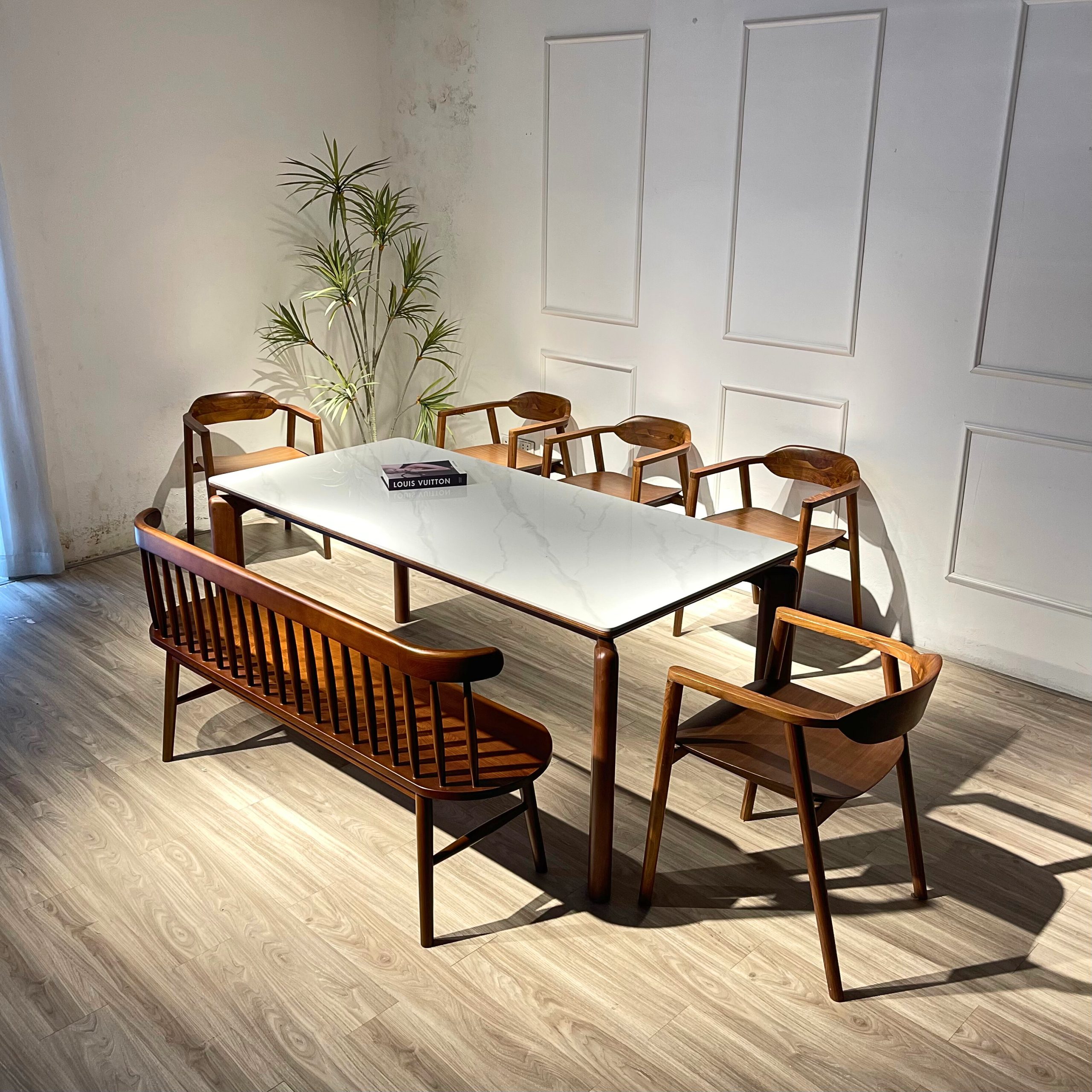 Bộ bàn ăn đá Óc chó 1M79 bench 207- 4OCB1M5 - Hình ảnh 4