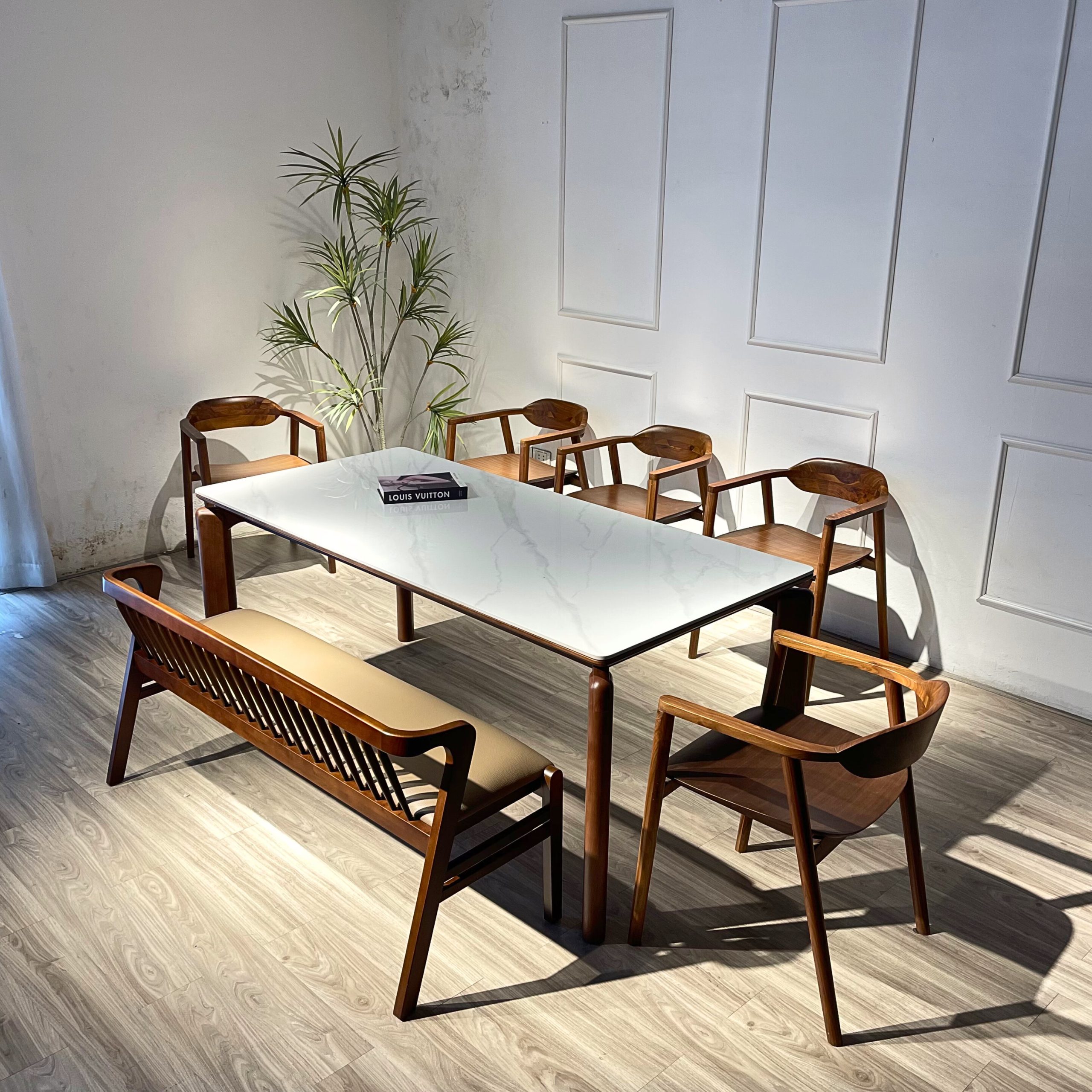 Bộ bàn ăn đá Óc chó 1M79 bench MT- 4OCB138 - Hình ảnh 4