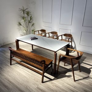 Bộ bàn ăn đá óc chó 1M79 phối bench - 4OCBXH14