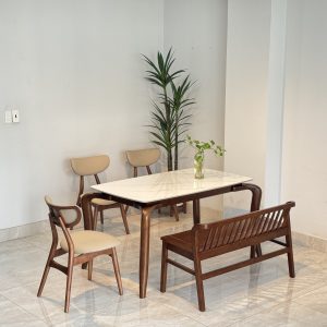 Bộ Bàn Ăn Mặt Đá 3 Ghế Phối Bench TADI 1M4
