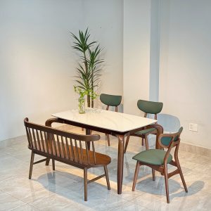 Bộ Bàn Ăn Mặt Đá TADI 1M4 - 3 Ghế Phối Bench 207