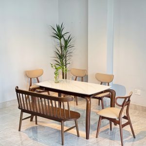 Bộ Bàn Ăn Mặt Đá TADI 1M4 - 4 Ghế Phối Bench 207