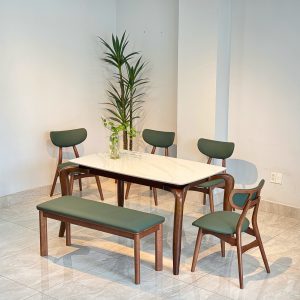 Bộ Bàn Ăn TADI Mặt Đá 4 Ghế Phối Bench 1m1