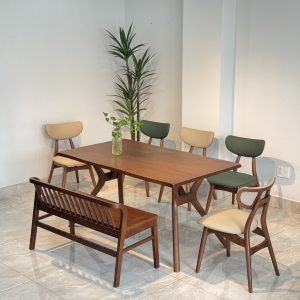 Bộ Bàn Ăn Gỗ TADI 5 Ghế Phối Bench Xuân Hè