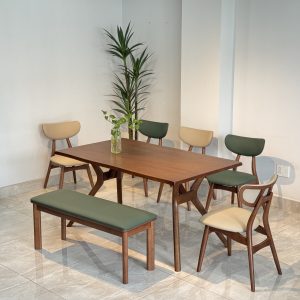 Bộ Bàn Ăn Gỗ TADI 5 Ghế Phối Bench 1m4