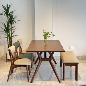 Bộ Bàn Ăn Gỗ TADI 3 Ghế Phối Bench 1m4