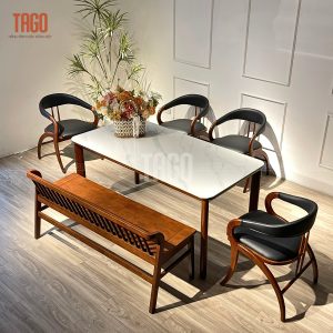 Bộ bàn ăn KIVA 1595mm phối bench 1m4 - BKV4G1595