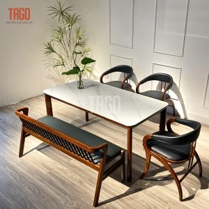 Bộ bàn ăn KIVA 1595mm phối bench 1380mm - BKV3G1595
