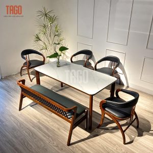 Bộ bàn ăn KIVA 1595mm phối bench 1380mm - BKV4G1595