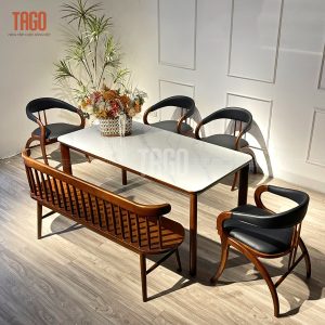 Bộ Bàn Ăn Kiva 1595mm phối bench 1m3 - BKV4G1595