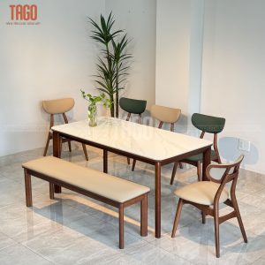 Bộ Bàn Ăn Mặt Đá TADI 1M595 - 5 Ghế Phối Bench
