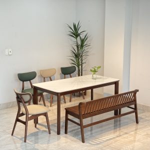 Bộ Bàn Ăn Mặt Đá TADI 1M595 - 4 Ghế Phối Bench Xuân Hè