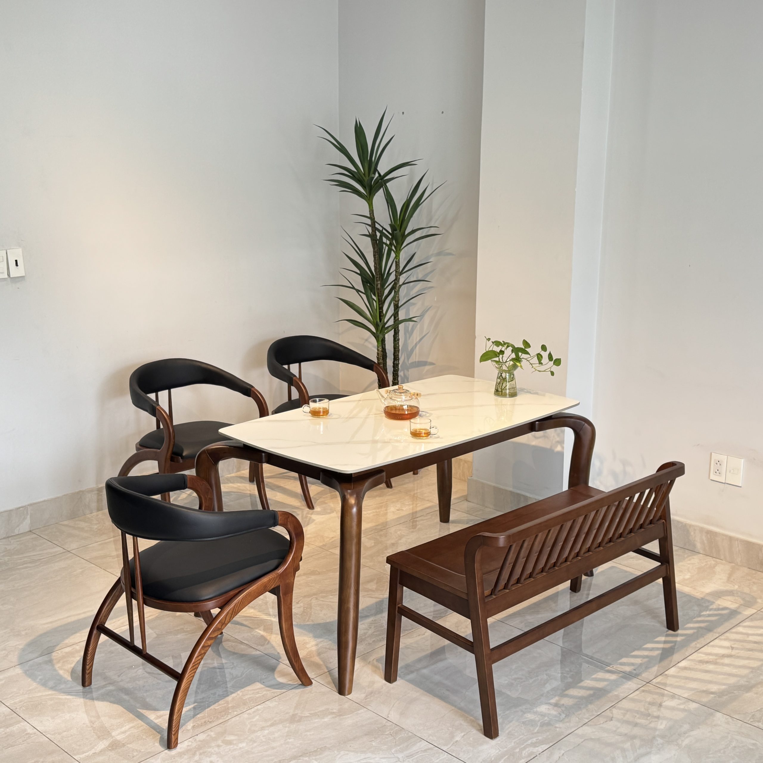 Bộ Bàn Đá KIVA 1M4 phối bench gỗ- KV2GBXH - Hình ảnh 2