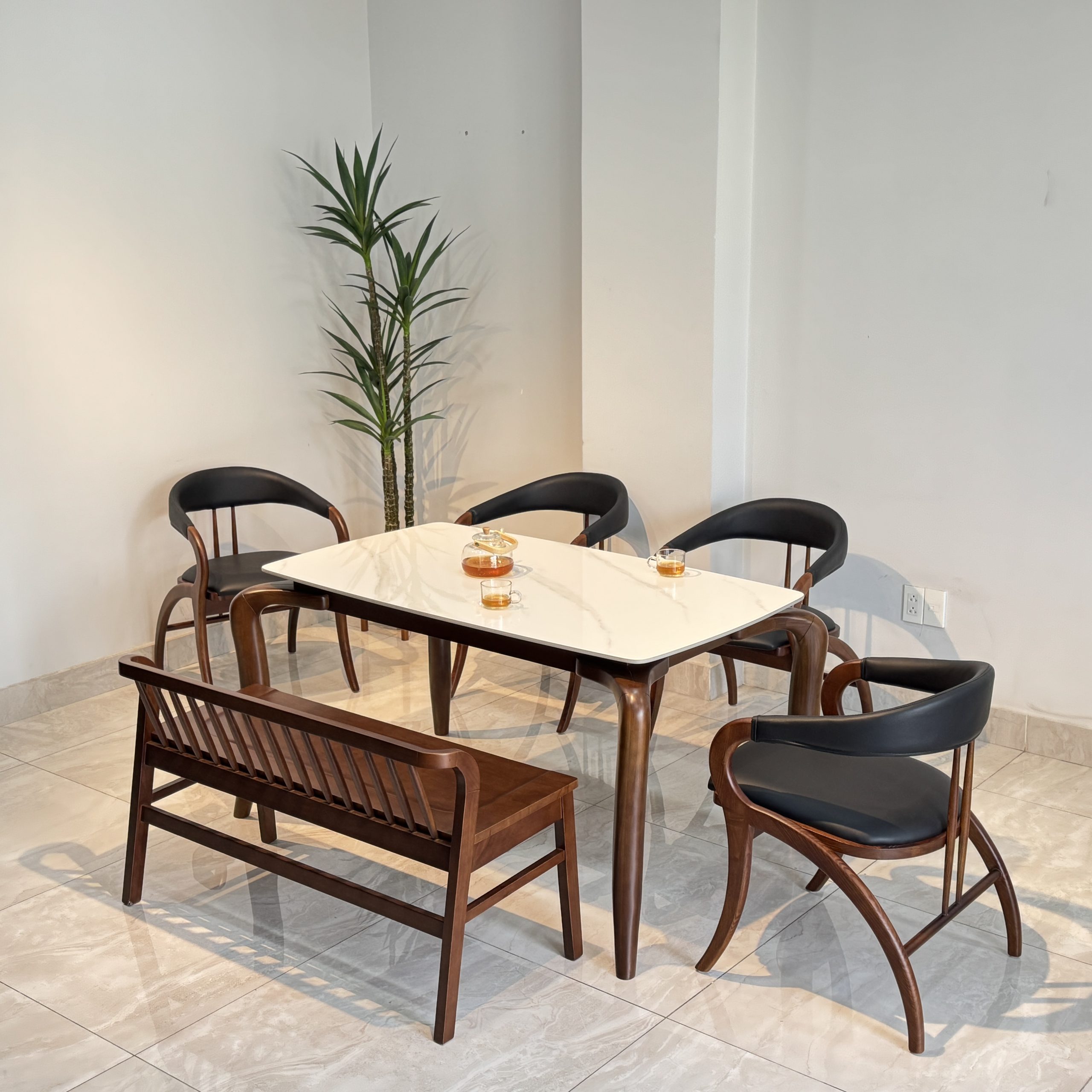 Bộ Bàn Đá KIVA 1M4 phối bench gỗ- KV2GBXH - Hình ảnh 3