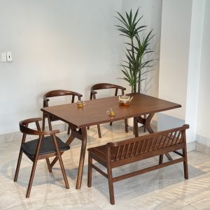 Bộ Bàn Ăn Gỗ OKA 1M5 phối bench- BOK3G15
