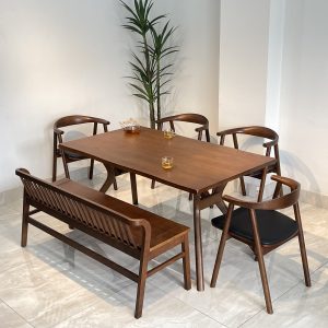 Bộ Bàn Ăn Gỗ OKA 1M6 phối bench- BOK4G16