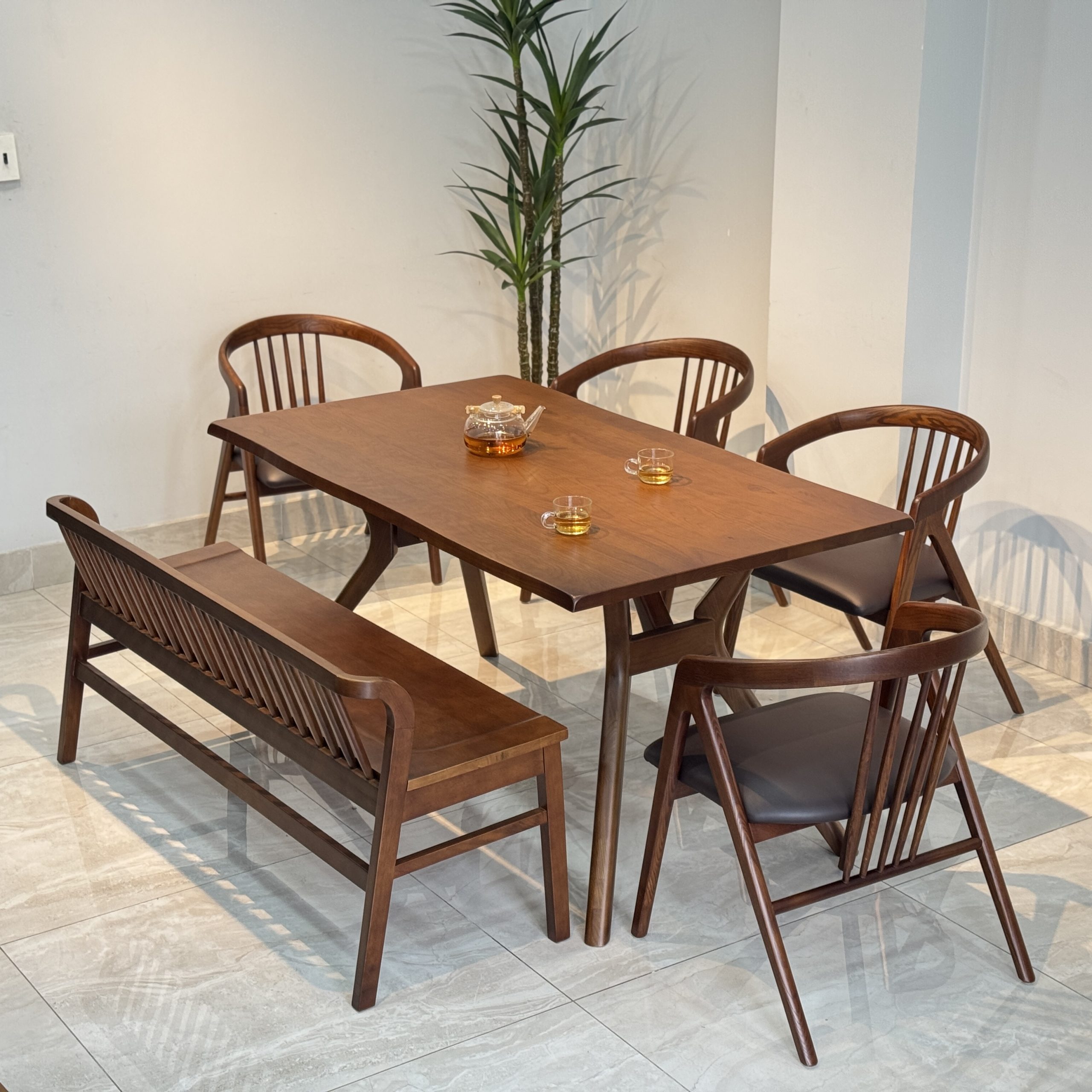 Bộ Bàn Ăn Gỗ MORI 1M5 phối bench- MR3GB1M4 - Hình ảnh 3
