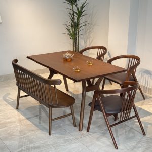 Bộ Bàn Ăn Gỗ MORI 1M5 phối bench 207- BMR3G15