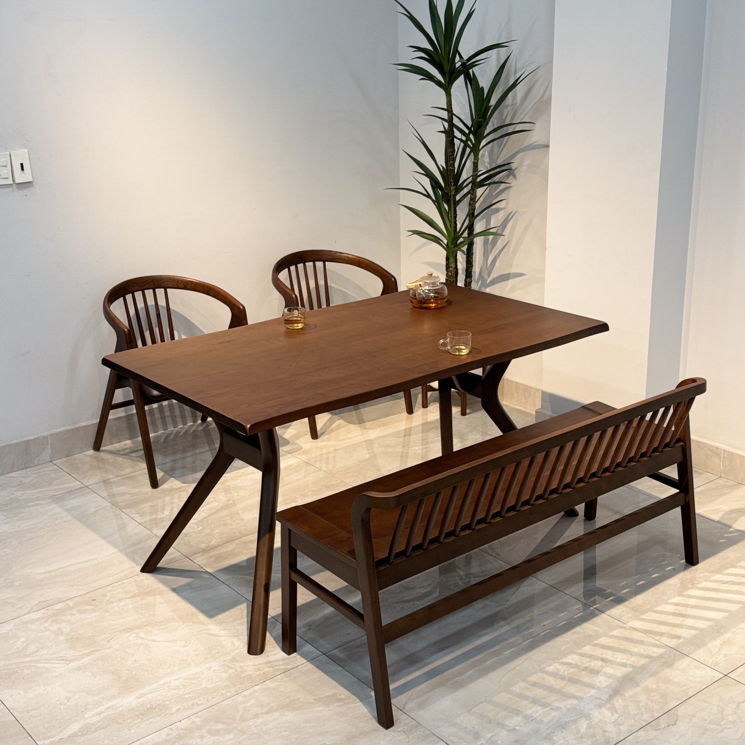 Bộ Bàn Ăn Gỗ MORI 1M5 phối bench- MR3GB1M4 - Hình ảnh 2