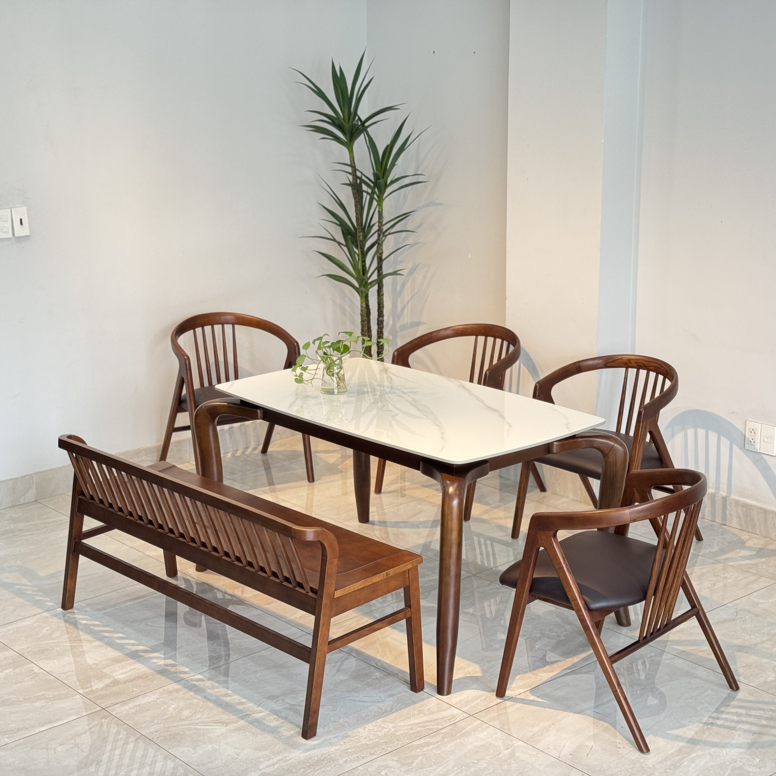 Bộ Bàn Ăn MORI 1M4 - 2 Ghế Phối Bench 1m4 - Hình ảnh 3