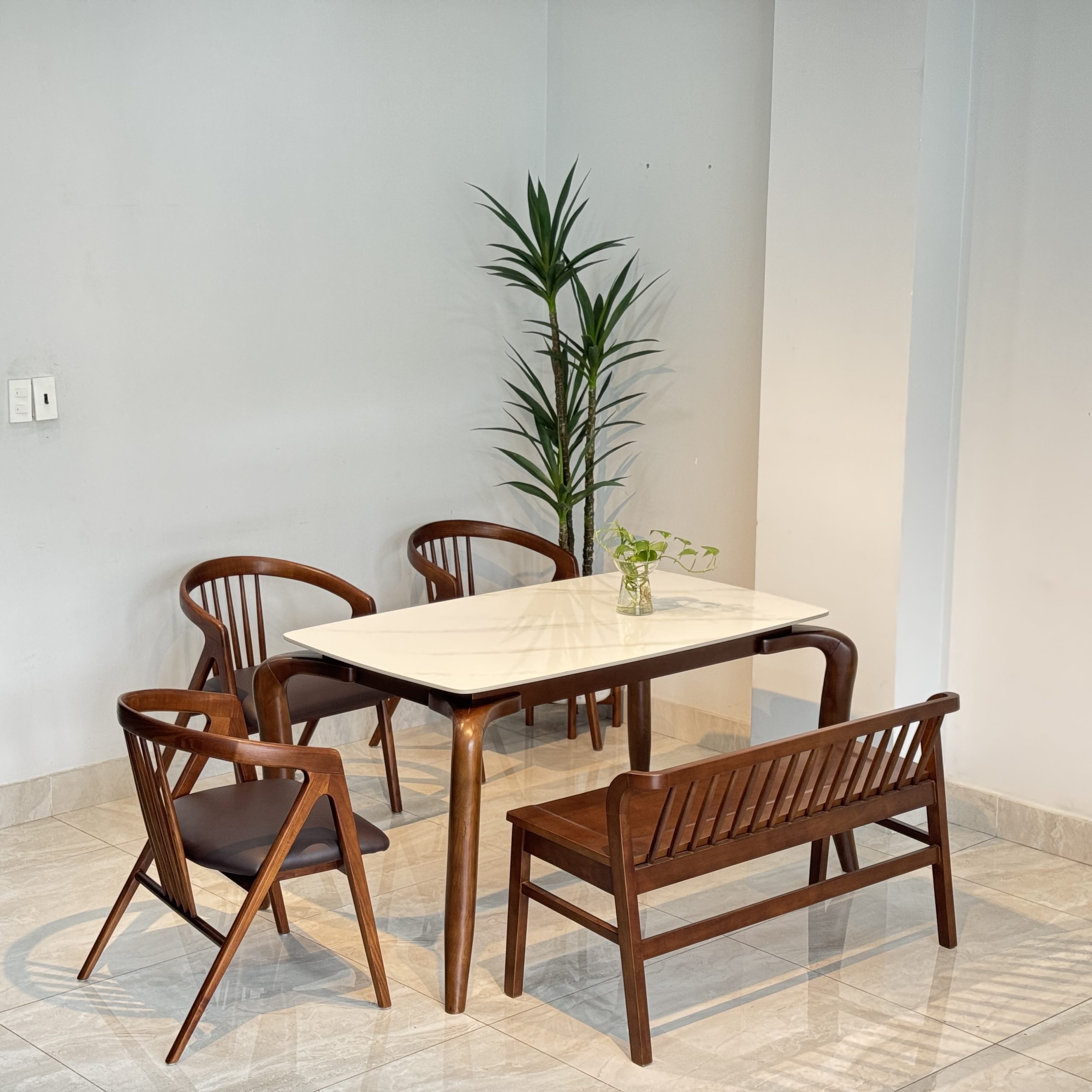 Bộ Bàn Ăn MORI 1M4 - 2 Ghế Phối Bench 1m1 - Hình ảnh 2