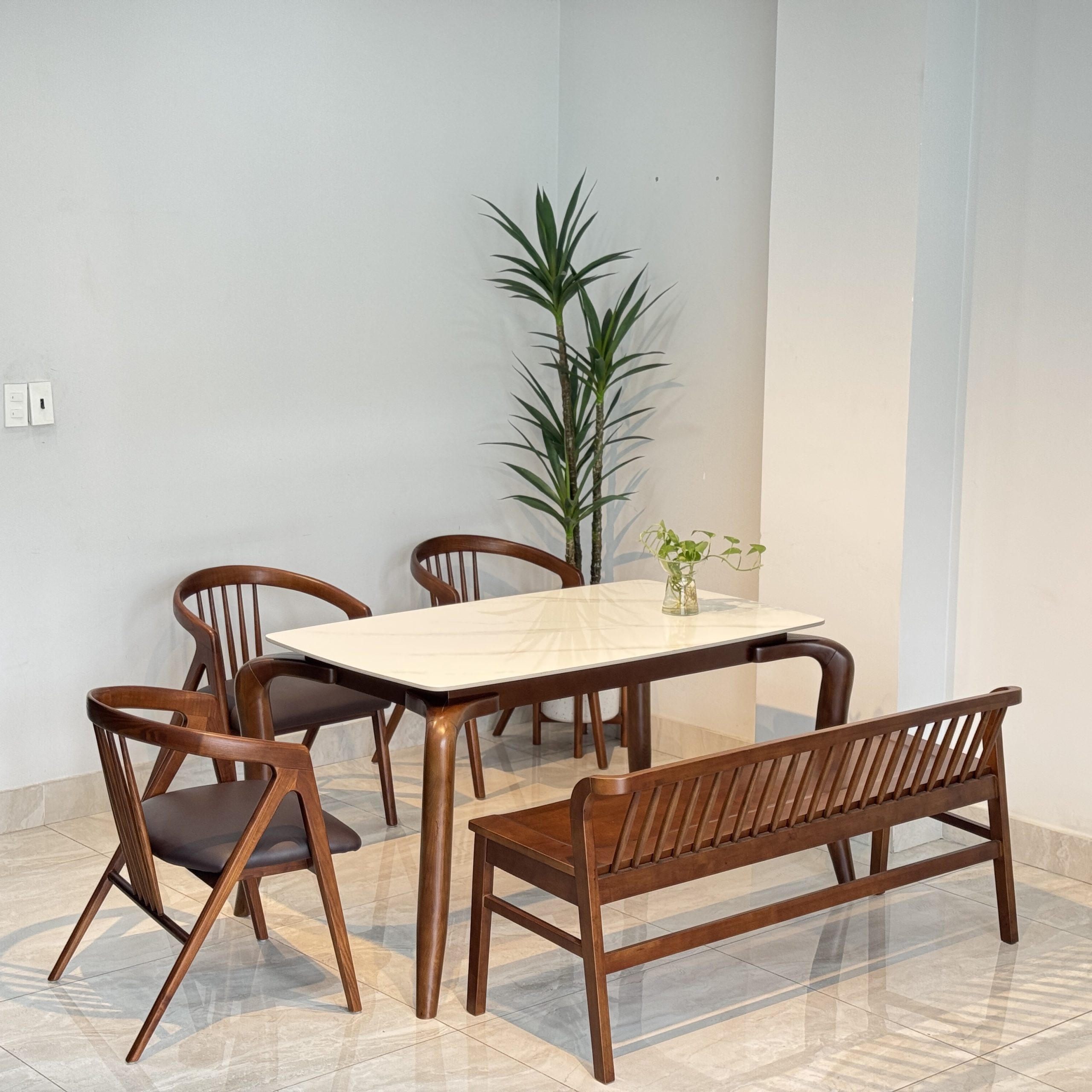 Bộ Bàn Ăn MORI 1M4 - 2 Ghế Phối Bench 1m4 - Hình ảnh 2