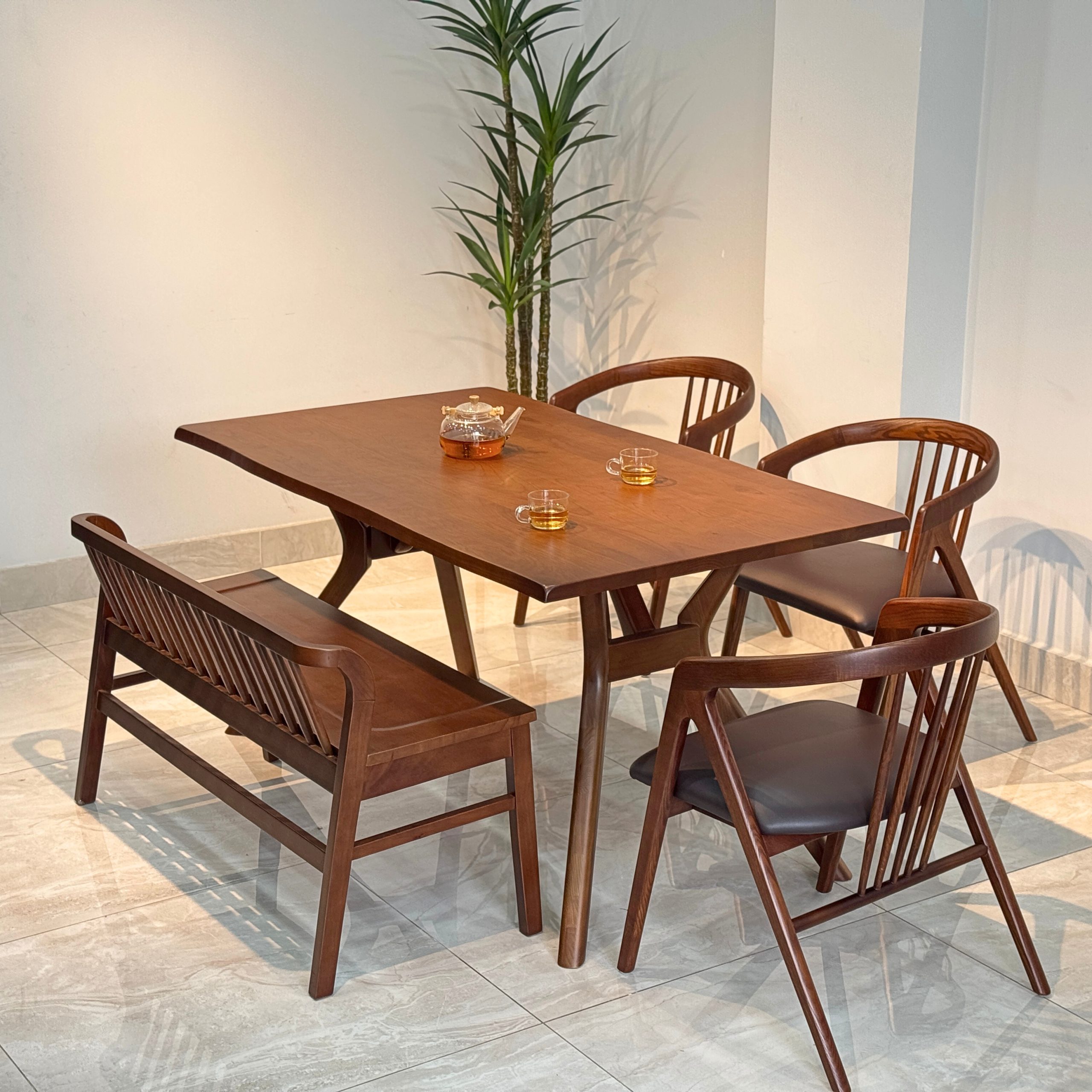 Bộ Bàn Ăn Gỗ MORI 1M5 phối bench- MR3GB1M1