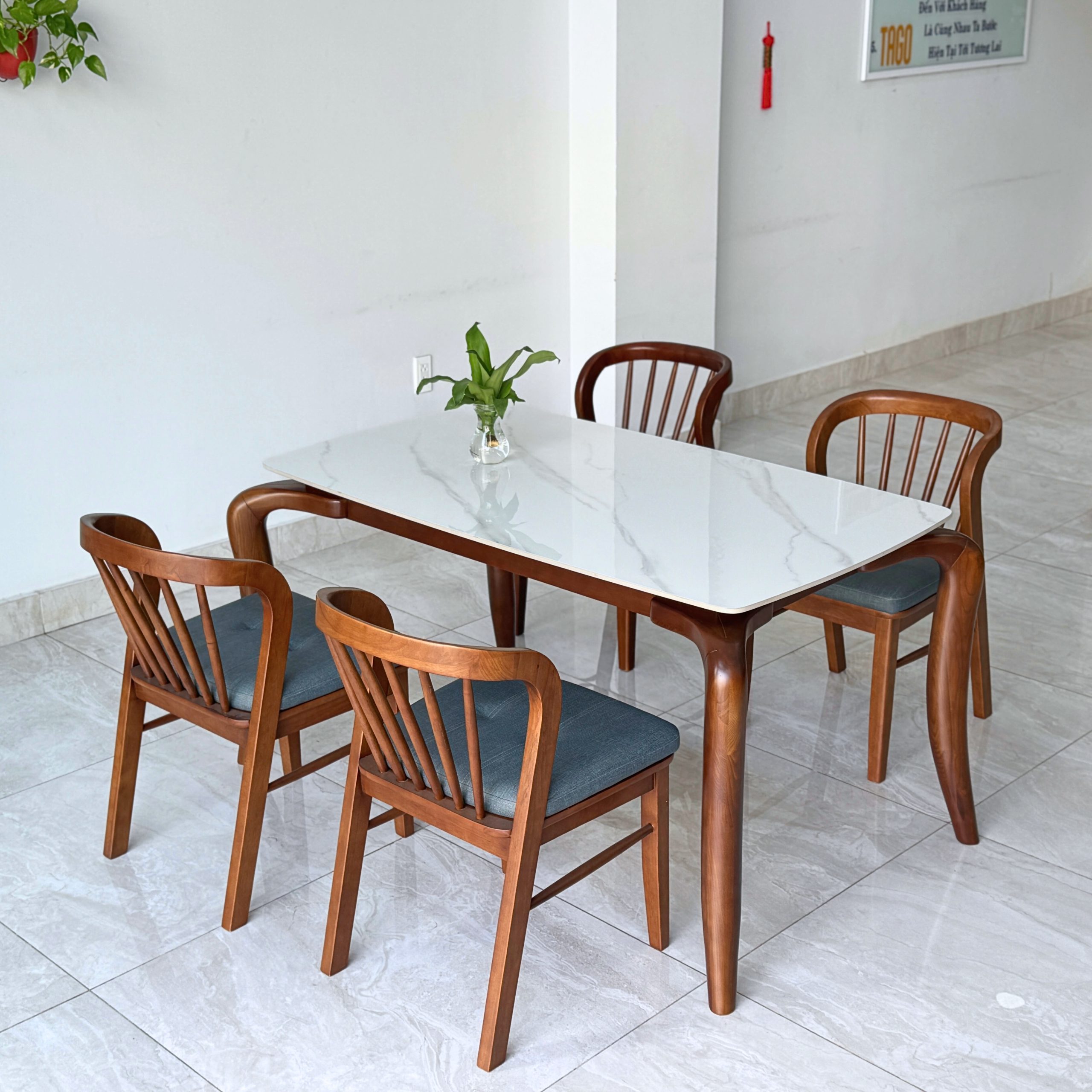 Bộ bàn ăn mặt đá Candy 1m4 - C5G14W - Hình ảnh 2