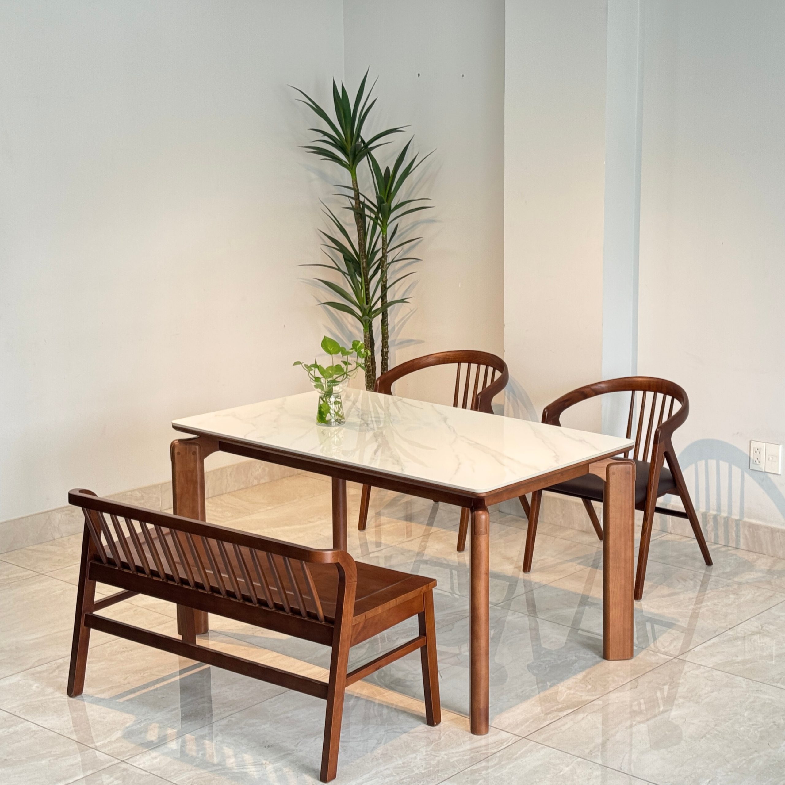 Bộ Bàn Ăn MORI 1M39 - 3 Ghế Phối Bench 1m1 - Hình ảnh 2