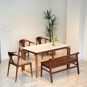 Bộ Bàn Ăn SENI 1M39- 3 Ghế Phối Bench 1m1