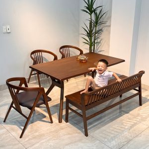 Bộ Bàn Ăn Gỗ MORI 1M5 phối bench- MR3GB1M4