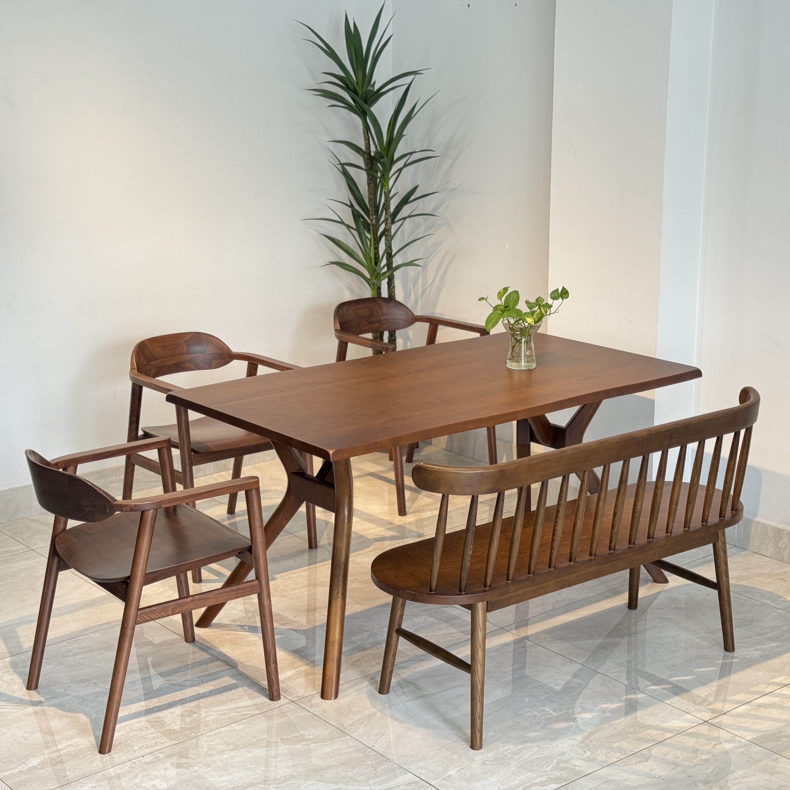 Bộ bàn ăn Óc chó 1M5 bench 207- 4OCB15 - Hình ảnh 3