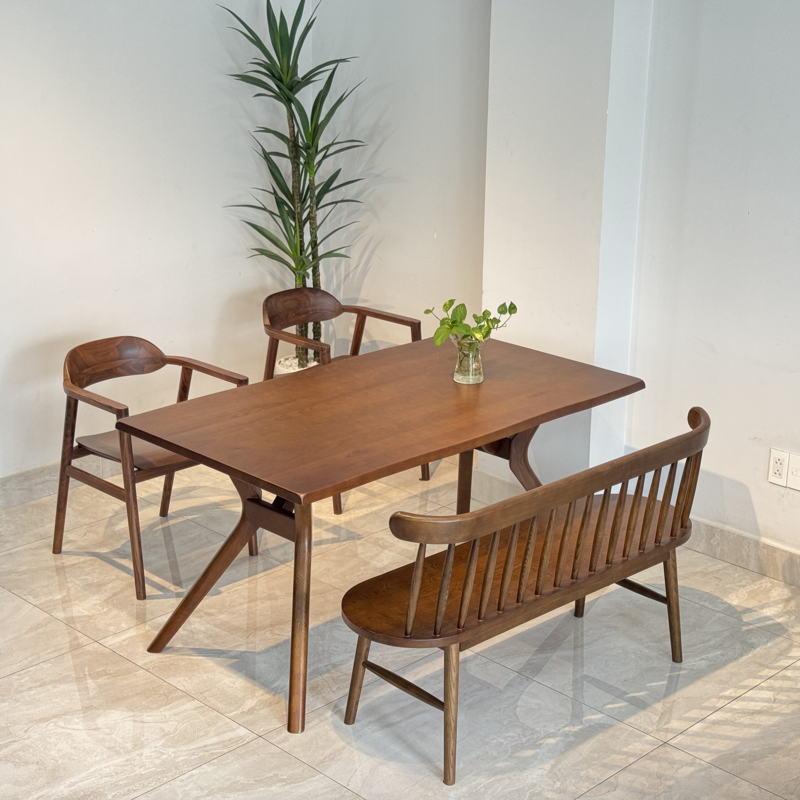 Bộ bàn ăn Óc chó 1M5 bench 207- 4OCB15 - Hình ảnh 2
