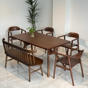 Bộ bàn ăn Óc chó 1M5 bench 207- 4OCB15