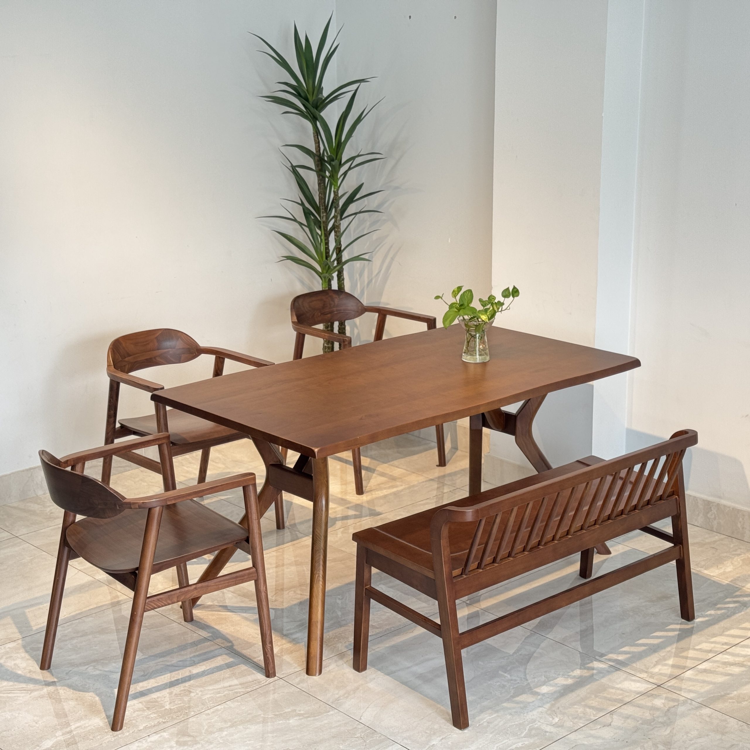 Bộ Bàn Ăn Gỗ ÓC CHÓ 1M5 phối bench - BOC2G15 - Hình ảnh 3