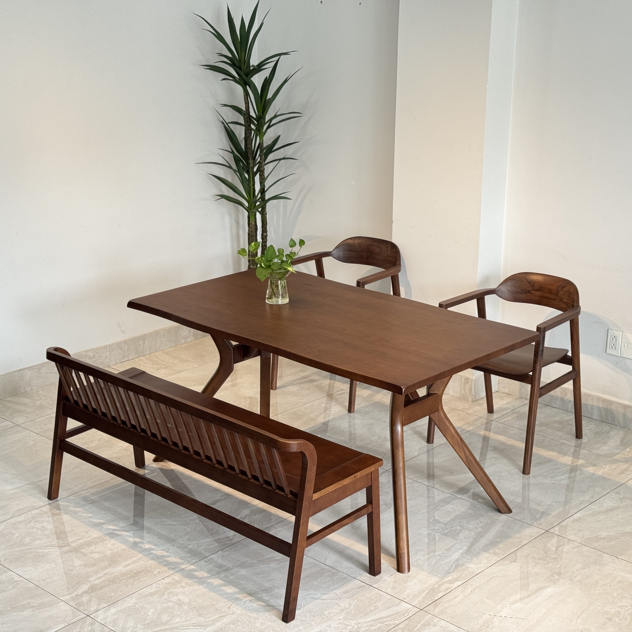 Bộ Bàn Ăn Gỗ ÓC CHÓ 1M5 phối bench - BOC3GB14 - Hình ảnh 2