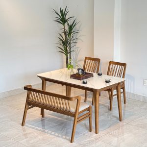 Bộ Bàn Ăn Đá Milan 1m39 phối bench - ML2GB1M05