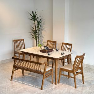 Bộ Bàn Ăn Đá Milan 1m39 phối bench - ML4GB1M05
