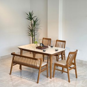 Bộ Bàn Ăn Đá Milan 1m39 phối bench - ML3GB1M05